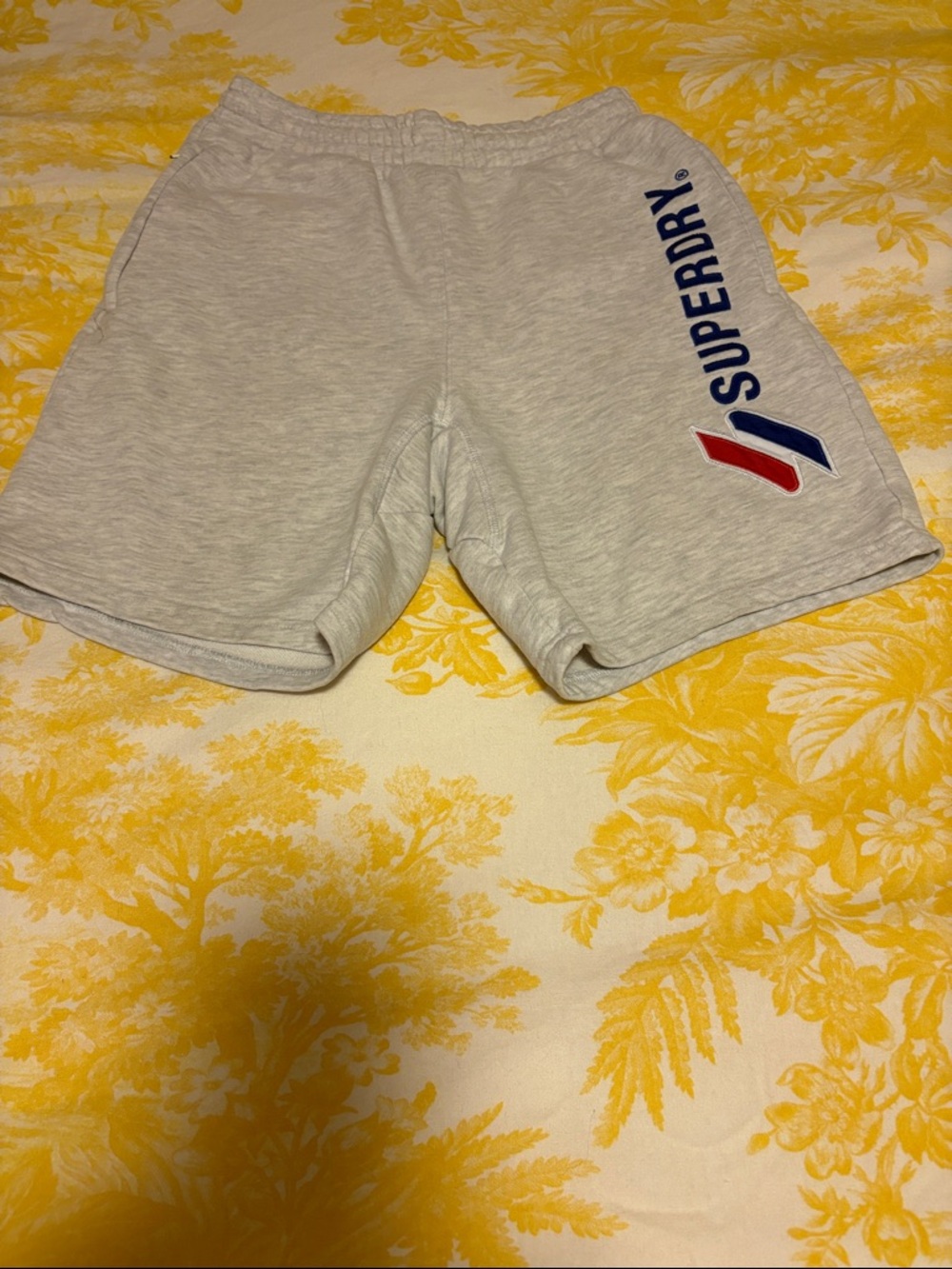 Superdry Heather Gray Shorts with Red & Navy Logo